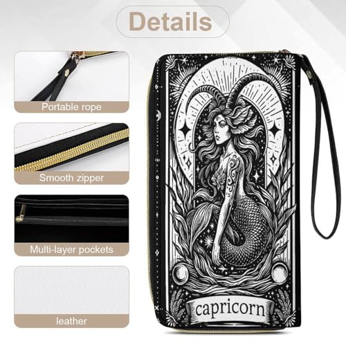 Capricorn Art Print Women's Wallet Wristlet Zipper Purse with Hand Strap Travel Credit Card Holder for Daily Use Gifts 5