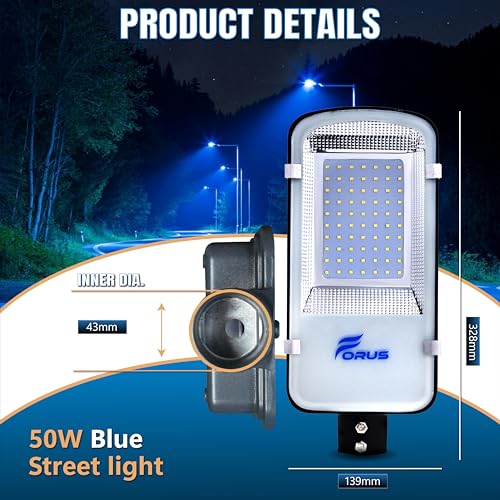 Image of Forus 50W LED Street Light with Clamp, IP66 Waterproof Outdoor LED Street Light, High Lumen 6000lm Blue, Aluminium Body for Road, Parking Lot, Garden & Industrial Outdoor Lighting (1 Pc)
