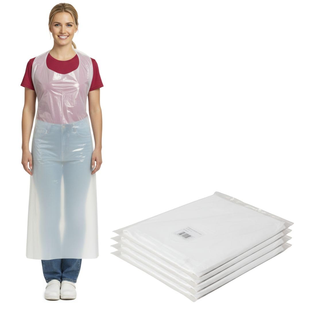 Suleno Einwegschürzen LDPE (100-300 Stück) weiß 20 µm Reißfeste | Plastikschürzen Einweg 75x130cm, Wasserdichte Einmalschürzen für Gastronomie, Küche, Catering, Hygieneschürzen Großpackung