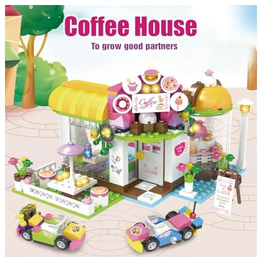 Miniature Coffe Shop Friends Pool Party Creative Building Toy Set for Kids, Includes Toy Juice Bar and Wave Machine Roleplay Xmas Gift for Girls and Boys Festival Birthday with Storage Box 1140 Pieces
