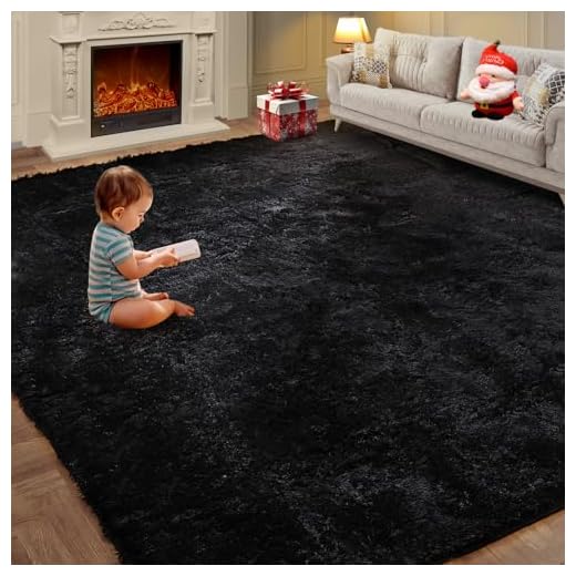 8x10 Feet Shag Area Rugs, Large Shag Fluffy Bedroom Carpet, Soft Rugs for Nursery, Furry Rugs for Girls Boys Kids Room, Extra Large Fuzzy Rug, Shag Carpet, Black
