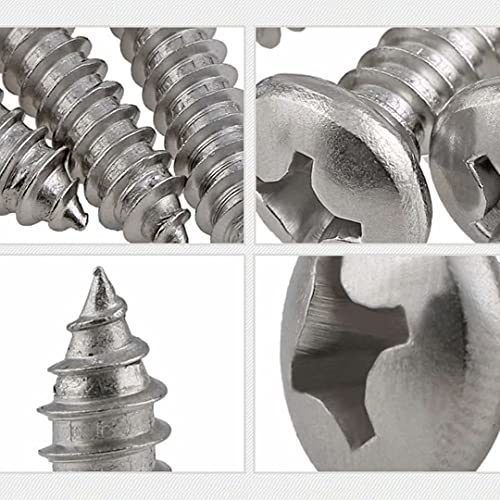 Dreneco Self-Tapping Screws Cross Round Head Wood Screws in Assorted Lengths Woodworking DIY Stainless Steel Fasteners, M5×50mm,20 pcs - Image 4