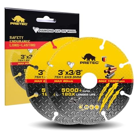 PRETEC 3 Inch Diamond Cutting Wheel for Metal, 2 Pcs Carbide Cut Off Wheels with 3/8" Arbor Hole, 3'' Angle Grinder Cutting Disc with 5000+ Cuts on Rebar, Steel, Iron and INOX, 100x Longer Wheel Life Cover