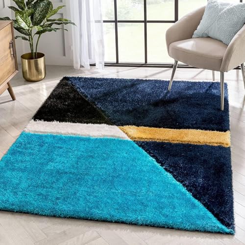 Image of SAGON Anti-Skid Shaggy Carpet Rug for Home | Ultra-Soft Plush Floor Mat for Living Room & Bedroom | Non-Slip, High-Density, Cozy Luxury Decor| 5 x 7 Feet Turquoise Half