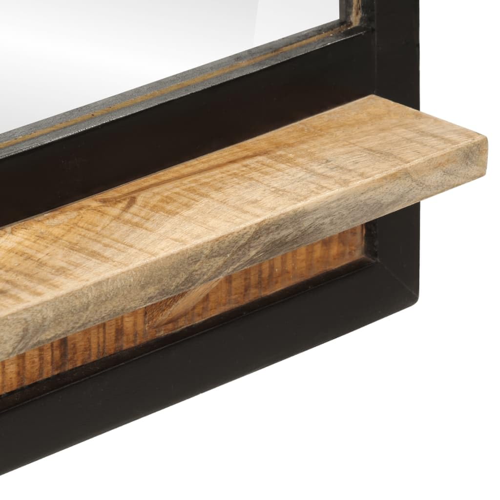Spiegel mit Ablage aus Glas und massivem Mangoholz 80 x 8 x 55 cm, Wandspiegel für Bad, Flur, Schlafzimmer, Stauraum für Kosmetik und Rasur-Accessoires