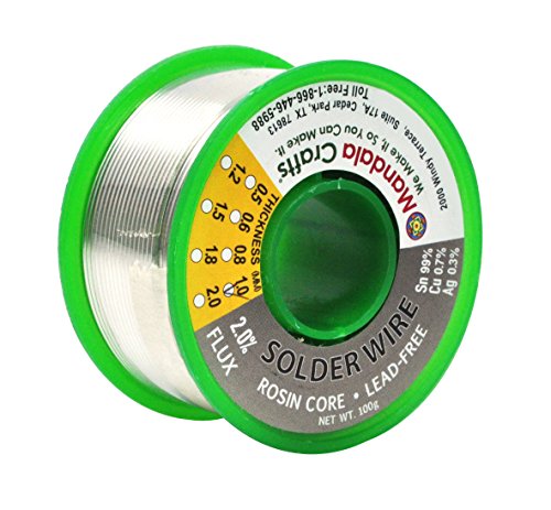 Mandala Crafts Lead Free Solder Wire with Solder Flux - 100g 1mm Rosin Core Solder for Electronics - Ag0.3 Cu0.7 Sn99 SAC Tin Soldering Wire for Stained Glass Electrical PCB