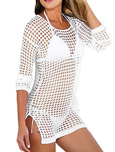 Wander Agio Beach Tops Sexy Perspective Cover Dresses Bikini Cover-ups Net Beige White