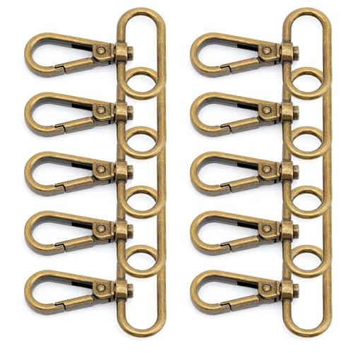 CRAFTMEMORE Snap Hook Swivel Push Gate Lobster Clasps Fashion Clips Purse Making FS10 Pack of 10 (Antique Brass, 1-1/4 Inch)