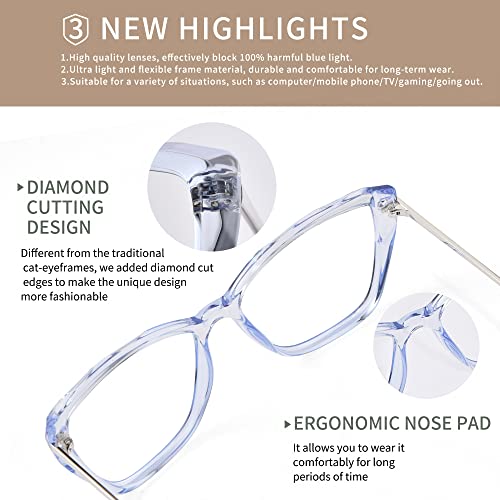 Image of Blue Light Blocking Glasses Cat-Eye Stylish Computer Eyeglasses UV Ray Filter Women AB3304 (Blue)