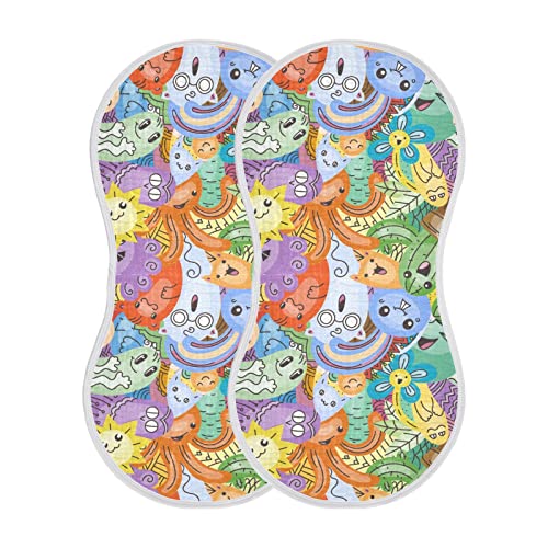 Funny Monster Cactus Doodle Pattern Muslin Burp Cloths for Baby 2 Pack 100% Cotton Baby Washcloths Bibs for Boy Girl