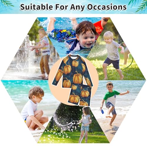 Pumpkin Galaxy Nebula Boys Swimsuit Rash Guard Toddler Kids Long Sleeve Swim Shirt and Trunks Swimwear Set 3-10Y4