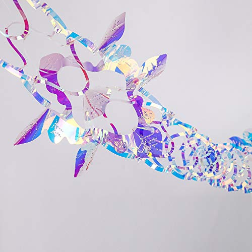 Image of 14ft Slender Iridescent Hanging Decorations Garland, Shiny Foil Metallic Banner for Christmas, Bridal Shower, Wedding, Birthday, Frozen Theme Party, Fairy Princess Rainbow Show Decoration