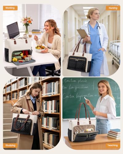 Image of LOVEVOOK Work Bag with Lunch Compartment, 15.6-Inch Teacher Tote for Women
