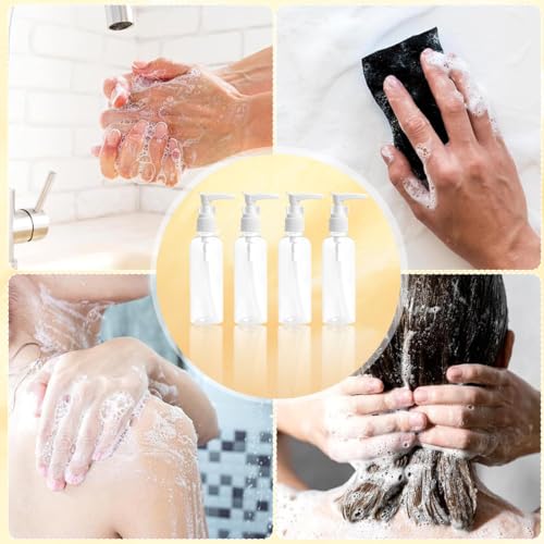 4 Stück 100ml Airless Pumpflasche Pumpspender,Kunststoff Pumpflasche, Wiederverwendbar Transparente Reise Flaschen, Leer Creme Spender Flasche zum Befüllen, Plastikflaschen für Kosmetik Shampoo Creme