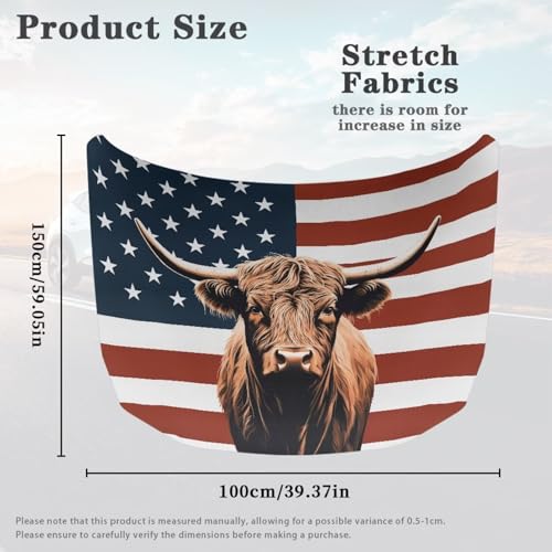 Image of Highland Cow Car Hood Cover, Car Bonnet Banner,American Flag Car Hood Cover Protector from Cats, Elastic Polyester, Stretchable, Waterproof Automotive Hood Covers