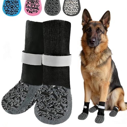 HeavenEye Dog Socks to Prevent Licking Paws, Anti Slip Dog Boots & Paw Protectors for Hardwood Floors, Toe Grips for Small Medium Large Senior Dogs, Dog Shoes for Hot/Cold Pavement(Black Bone,L)