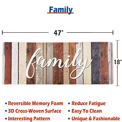 Kitchen Mat 18 x 47 Inch, Family Themed Anti-Fatigue Foam Cushioned Chef Mat Kitchen Rug Waterproof Floor Rugs