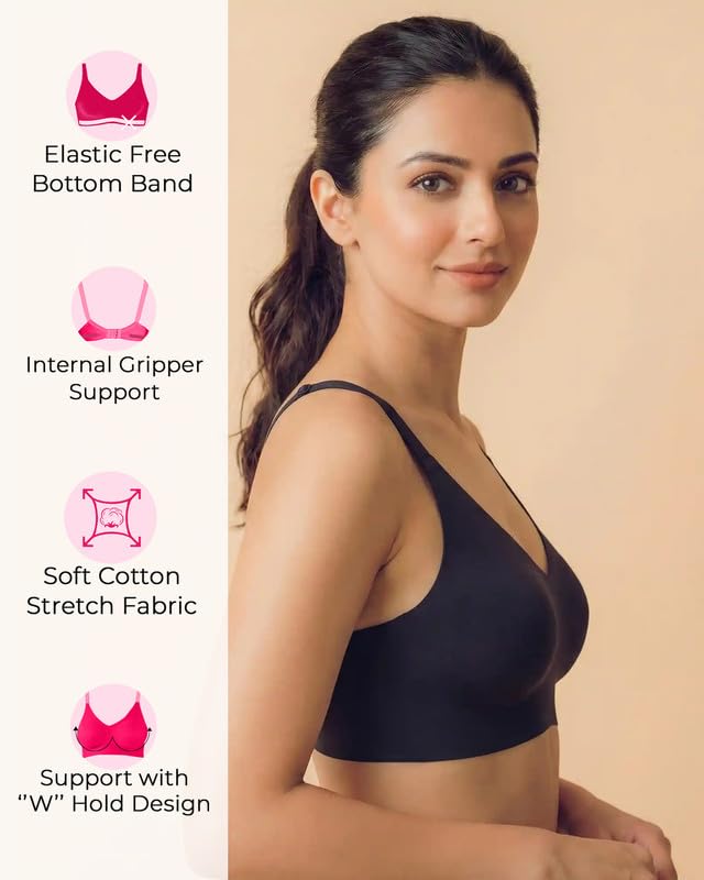 Image of Tweens Cotton Non-Padded Bonded Bra for Women | Full Coverage Wire-Free Bra | Hidden Concealer | Seamless No-Dig Comfort | Breathable Cotton | Elastic-Free Bottom Band & Side Wings | Pack of 1|
