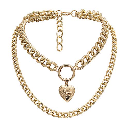 Ceqiny Love Pendant Necklace Memory Locket Necklace Photo Frame Necklace 2-Layered Chain Openable Double Necklace Vintage Locket Necklace that Holds Pictures Birthday Gifts for Girls Boys, Gold