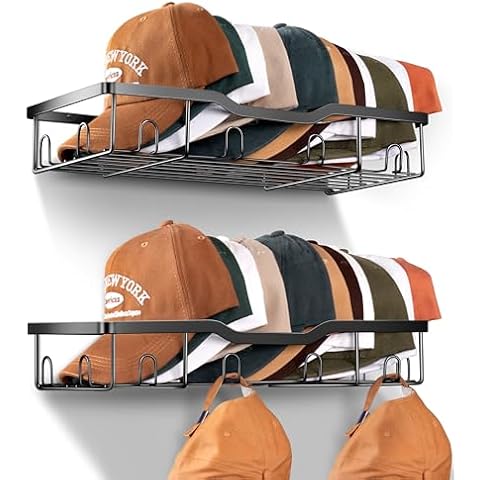 KEETDY Metal Hat Racks for Baseball Caps Wall Hat Organizer Fit 20 Caps Holder, 2 Packs Sturdy Wall Mounted Hat Storage Organizer, Black, Patent: US D1,041,201 S Cover