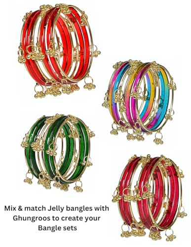 Image of Swara Creations Jelly Bangles for women| Glass Crystal Bangles with Kashmiri Ghungroo Chudi| Pink, Purple Red Green Multicolor Bangles for women |Size2.4, 2.6, 2.8