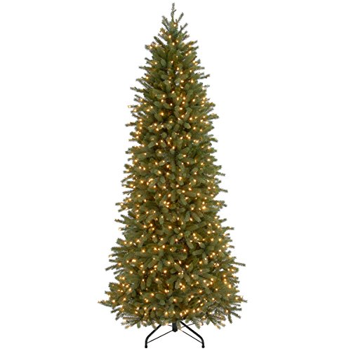 National Tree Company  Feel Real  Pre-lit Artificial Christmas Tree | Includes Pre-strung White Lights and Stand | Jersey Fraser Fir Pencil Slim - 7.5 ft