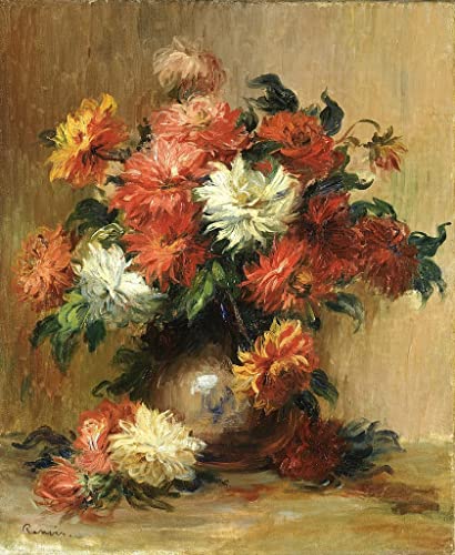 Tableau Nature Morte Dahlias Renoir pour Valoriser un Mur Vide 60x90cm
