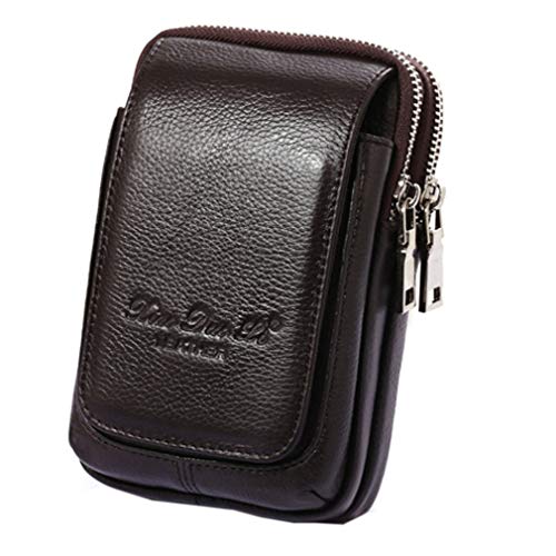 Sac de ceinture vertical en cuir homme portable marron café passants