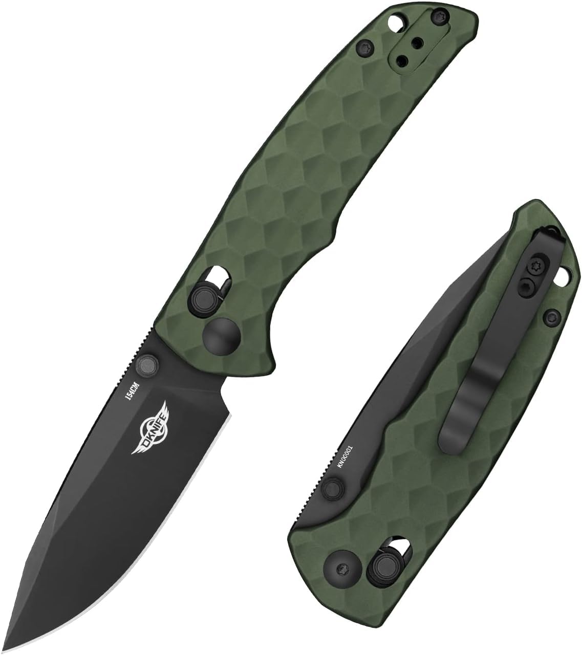 OKNIFE Rubato 3 Folding Knife for Men, EDC Pocket Knife Aluminum Handle, 154CM Steel Blade Rail Lock, Outdoor Camping Knives, OD Green