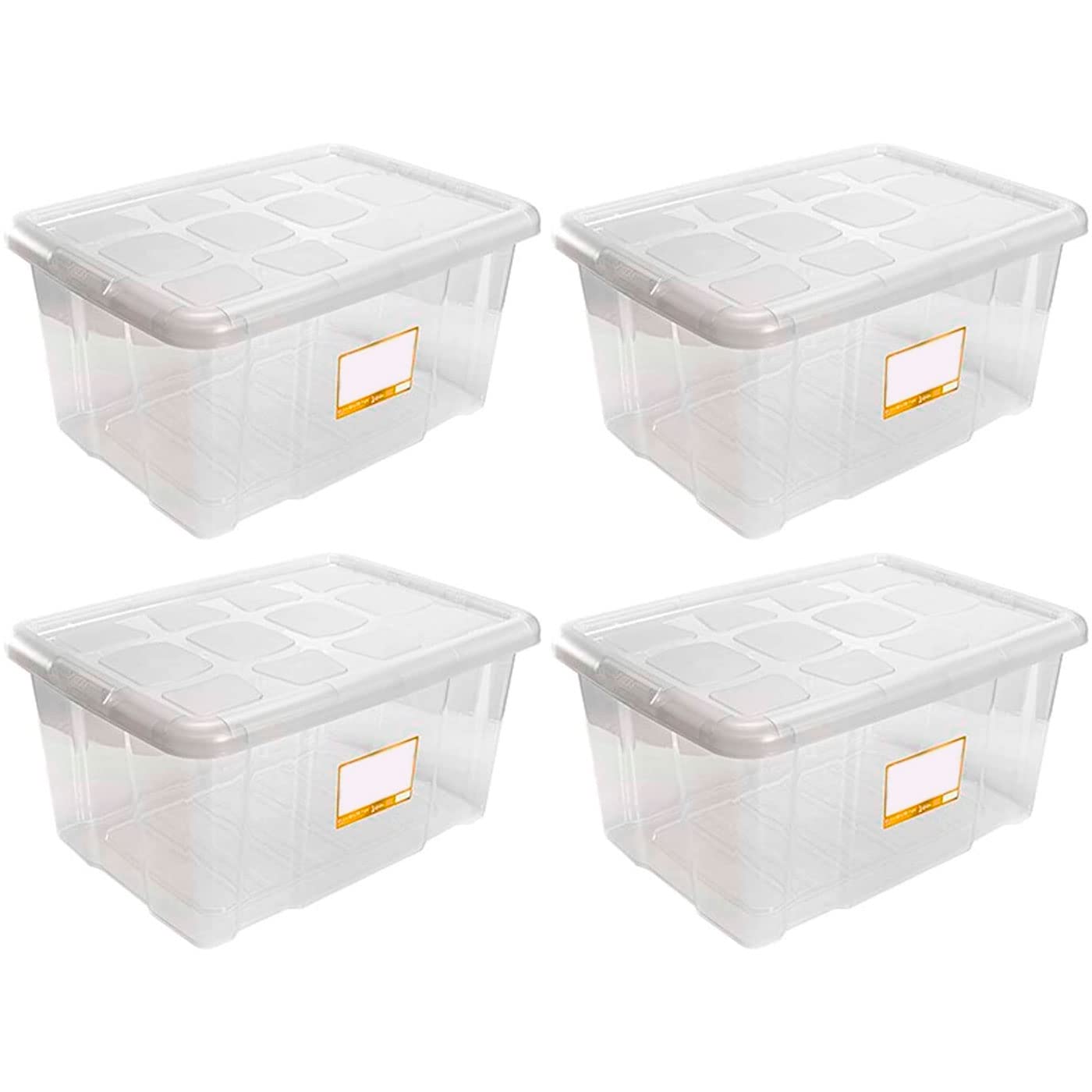 Tradineur - Pack de 4 Cajas de Almacenamiento - Fabricado en plástico - Contenedor para almacenar juguetes, libros, ropa, mantas - N.º 18 (Transp.) - 45 x 61,5 x 29,7 cm - 60 Litros