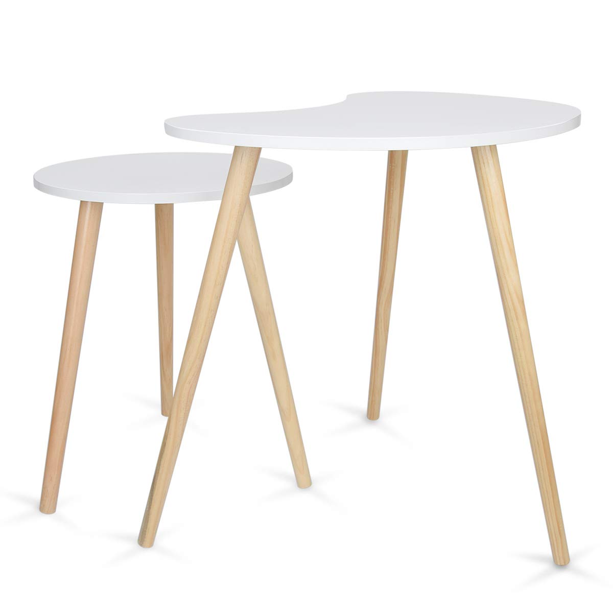 Amazon Com Home Man Nesting Coffee End Tables Modern Furniture Decor Side Table For Living Room Bedroom Balcony Home And Office Nature White Pea Shape Tabletop Set Of 2 Kitchen Dining