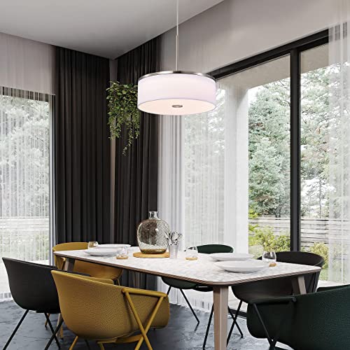 Pendant Light, Brushed Nickel Drum Linen Fabric Shade, 14 inch 25watts LED 1200lumens 3000K 3500K 4000K Switchable 90CRI Dimmable, 72 inch Hanging Cable, Pendant Chandelier for Kitchen Island - Image 4
