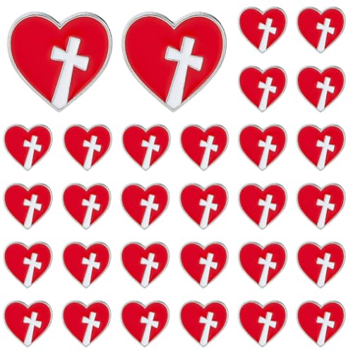 Insigne Métal Épingle Cravate Cadeau d'Église : Lot de 30 Croix Cœur en Vrac