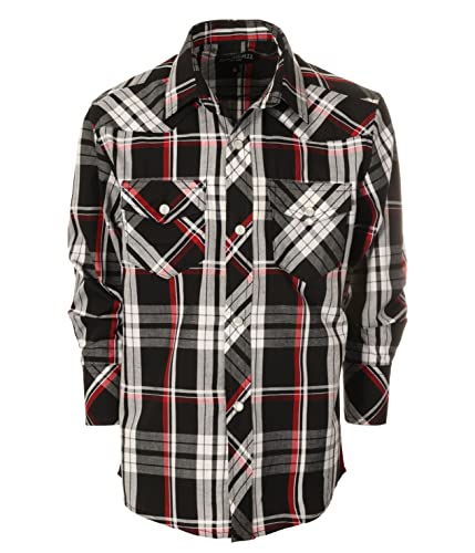 Image of Gioberti Boys Casual Western Plaid Long Sleeve Pearl Snaps Shirt