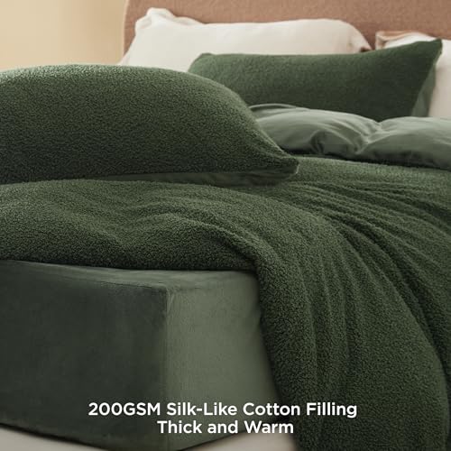 Image of Bedsure Fluffy Plush Queen Comforter Set, Olive Green Bed Set Queen Size, Luxury Ultra-Soft Bedding, 3 Pieces, 1 Solid Comforter (90 inchx90 inch) and 2 Pillowcases (20 inchx26 inch)
