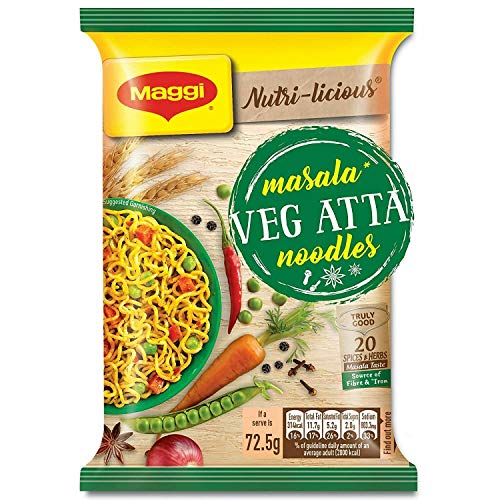 Maggi Delicious Nutri-Licious Masala Atta Noodles Vegetarian, India, 75g Per Pack (Pack of 16)