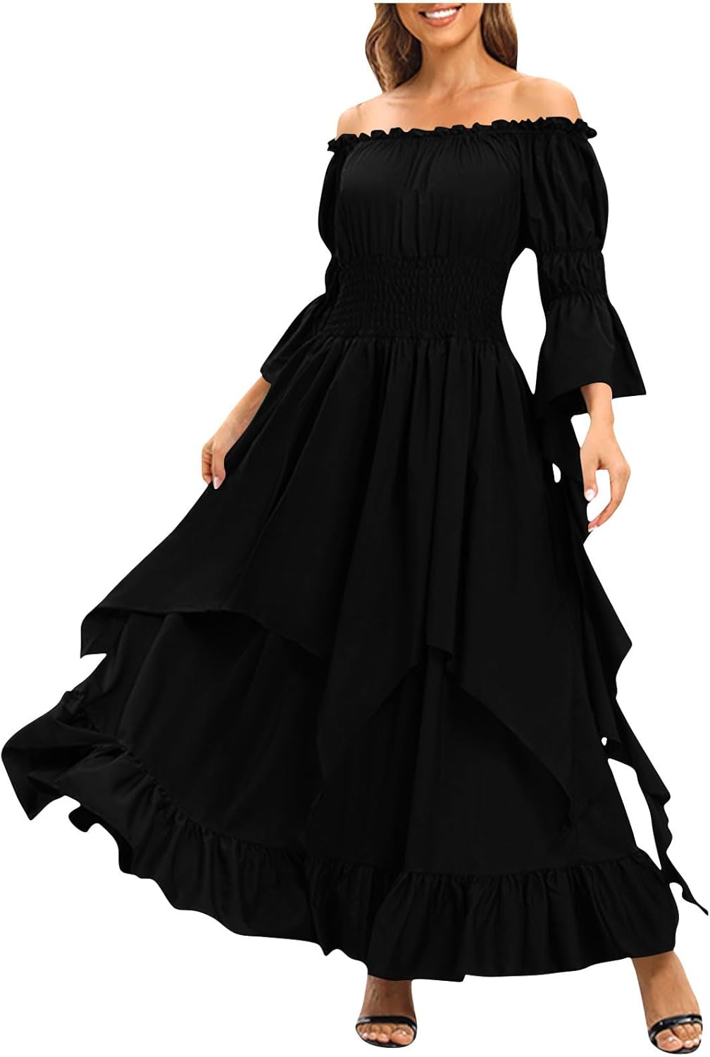 Akklian Renaissance Costume Women Elegant Empire Waist Off Shoulder Medieval Victorian Dress Peasant Gothic Fairy Witch Dress