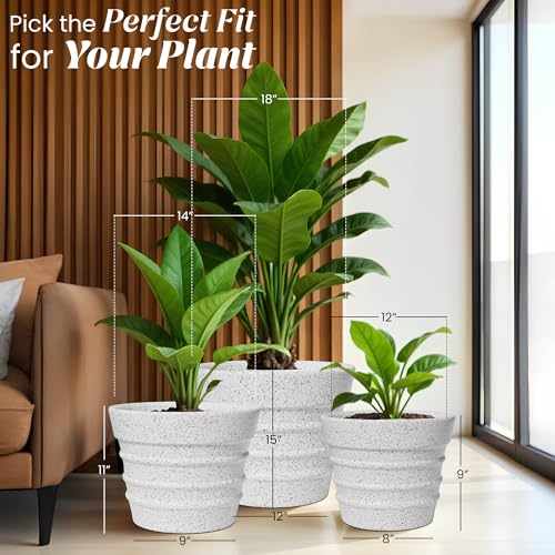 Image of YUCCABE ITALIA FOXB BR Pots for Plants Highly Durable Polymers Lightweight Indoor Outdoor Flower Pot Planter Marble White Set of 3 (12, 14, 18 Inches)