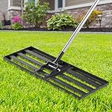 30x10 inch Lawn Leveling Rake, Yumatum 72' Effort Saving Lawn Leveler Tool, Stainless Steel Handle Lawn Leveler for Golf Course Yard Pasture Garden, Professional Lawn Care Landscape Rake