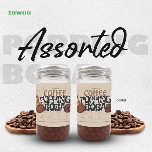 Image of ZAWAA 2 Popping Boba (Each 300gm) Total 600gm (Fruit Flavours), 2 Stainless Steel Straws (12mm), 1 Cleaning Brush, 1 Boba Scoop | Combo of 2 Coffee