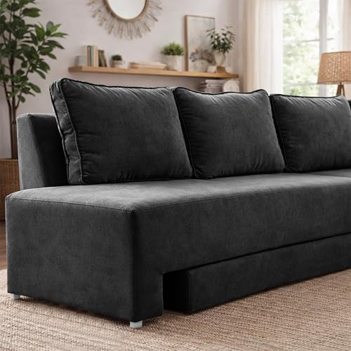 Image of Rosebell L-Shape 5 Seater Sofa Cum Bed, Sectional Couch with Cushions, Space Saving Corner Sofa, Modern Foldable Seating & Sleeping Solution for Living Room, Guest Room & Small Spaces - Black Color