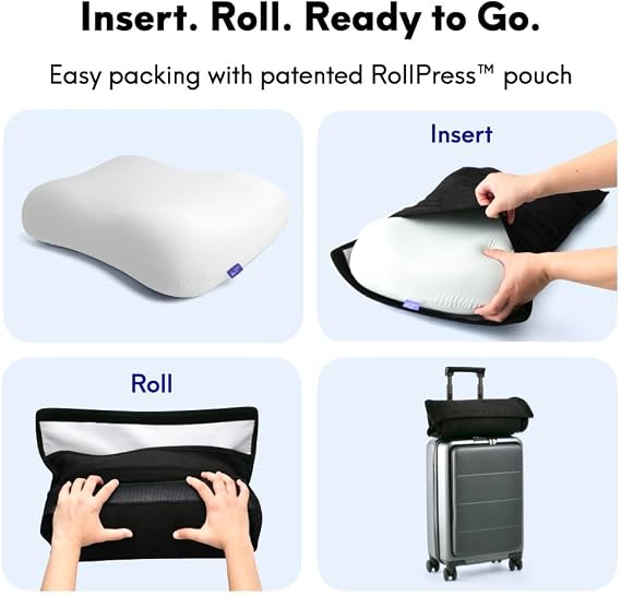 Cushion Lab Travel Deep Sleep Pillow Compact Memory Foam Neck Pillow for Sleeping, Portable Pillow for Hotels, Camping, Side & Back Sleepers, On-the-Go Black