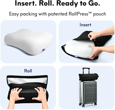 Cushion Lab Travel Deep Sleep Pillow Compact Memory Foam Neck Pillow for Sleeping, Portable Pillow for Hotels, Camping, Side & Back Sleepers, On-the-Go Black