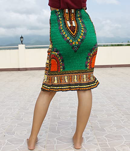 RaanPahMuang Ladies â€‹Tight Fully Smocked Pull in Skirt Frilled Dashiki Pattern Cotton3