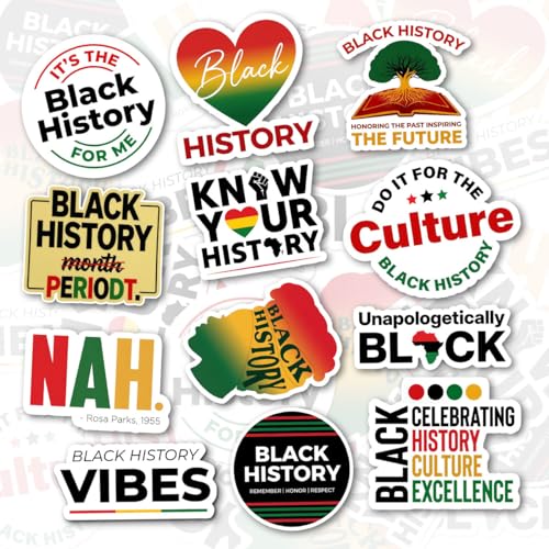 (12pcs-3in) Black History Month Stickers Black Pride Culture Excellence Waterproof Vinyl Sticker Pack for Water Bottle Laptop Tumbler Phone Case Journal Scrapbook Car Helmet 3 Inches