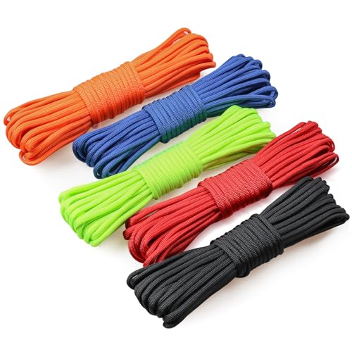5 Stück x 33ft/10m Paracord, VABNEER 4mm Paracord 550 7 Kern-Strängen Nylon Reepschnüre, Hält bis zu 250kg, Ideal für Outdoor Survival Camping