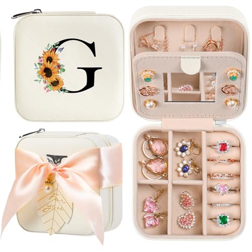 AYGXU Travel Essentials,Travel essential jewelry box,Personalized Jewelry Boxes for Women Girls Jewelry Box,Travel Gifts for Women,Birthday Gifts,Bridesmaid Gifts for Women,Initial G white