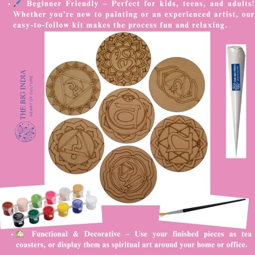 Image of Mandala Tea Coaster | Set of 6 | DIY Painting Craft for Adults & Kids | 7 Chakra Premarked Round Tea Coaster Kit