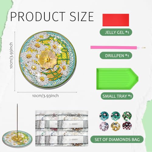 Image of HASTHIP 2 in 1 DIY Diamond Painting Kit Incense Tray Coasters Kits, 3D Diamond Art Kit Ashtray Incense Stick Holder with Pack, Pick Up Tool & Dispensing Tray Home Decor Gifts for Diwali Puja Room