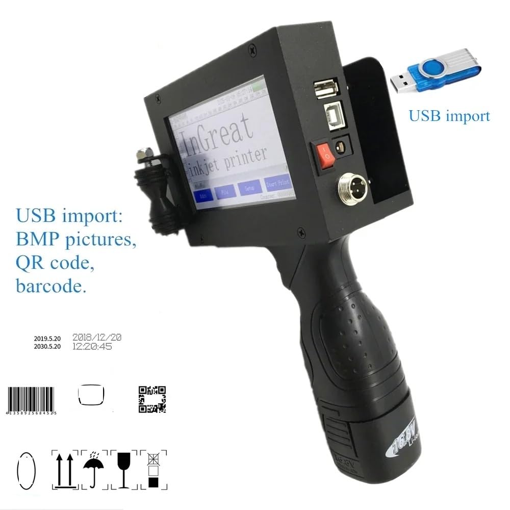 Imprimante Portable, Imprimante à Jet d'encre Portable écran Tactile 25,4 mm 1 Pouce Codeur d'imprimante Code QR Production de Codes Barres